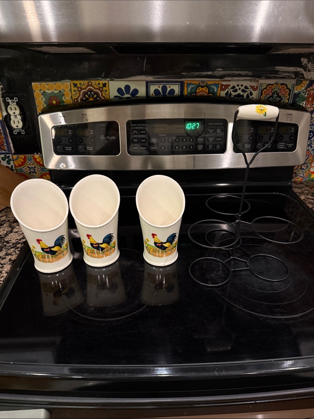 Hobby Lobby White Ceramic Rooster Utensil Holders Set
